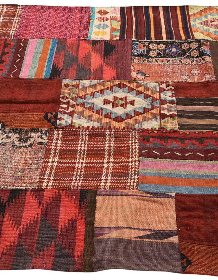 Detail image of  5' x 6' 5  Hand Woven Kilim Patchwork Wool Rug