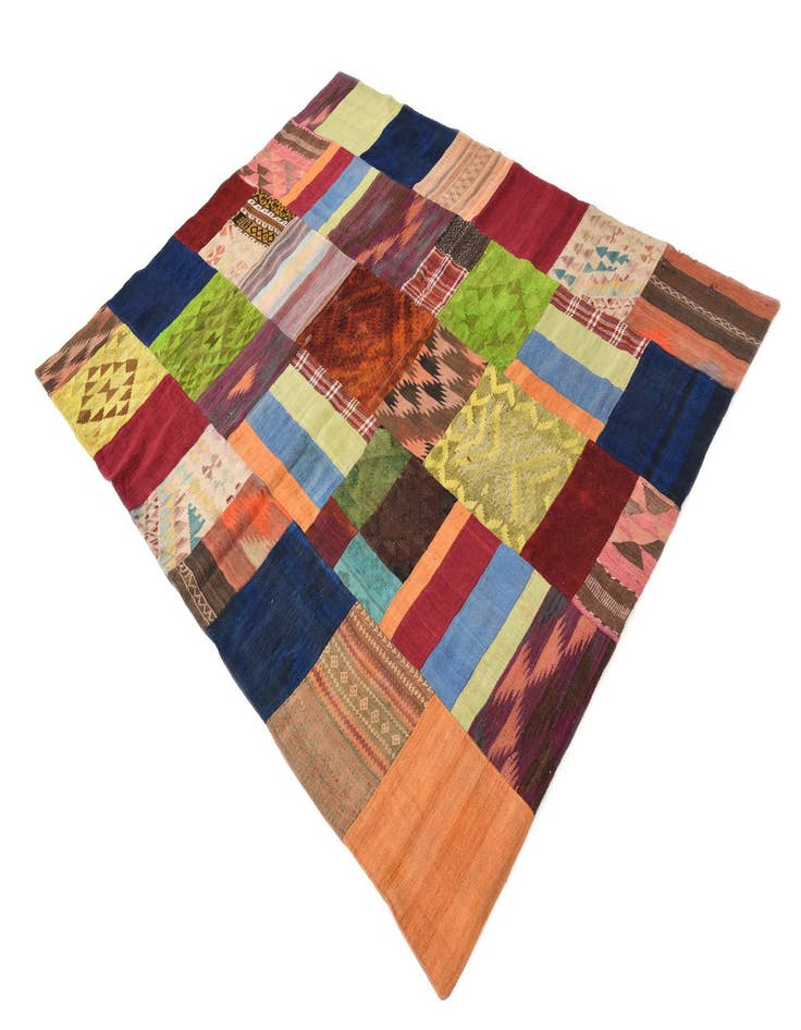 Detail image of  5' 9 x 7' 6  Hand Woven Kilim Patchwork Wool Rug