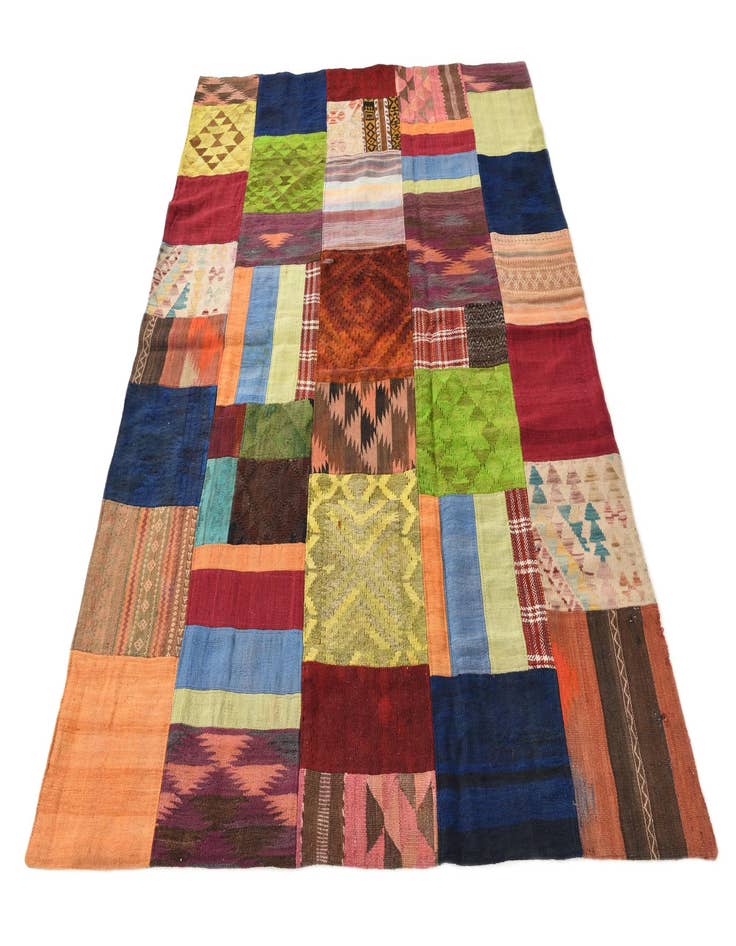 Detail image of  5' 9 x 7' 6  Hand Woven Kilim Patchwork Wool Rug