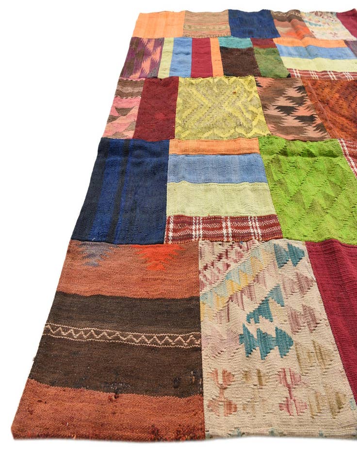 Detail image of  5' 9 x 7' 6  Hand Woven Kilim Patchwork Wool Rug
