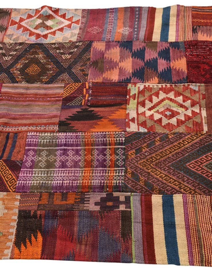 Detail image of  4' 1 x 6'  Hand Woven Kilim Patchwork Wool Rug