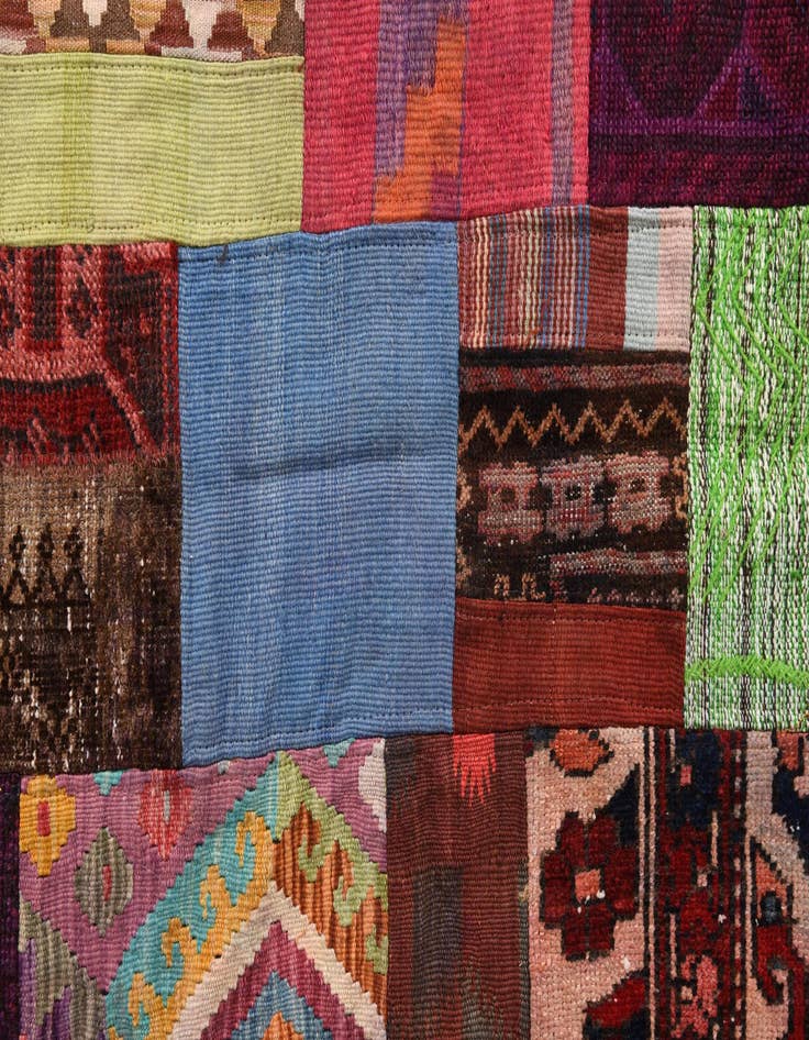 Detail image of  4' 2 x 6'  Hand Woven Kilim Patchwork Wool Rug