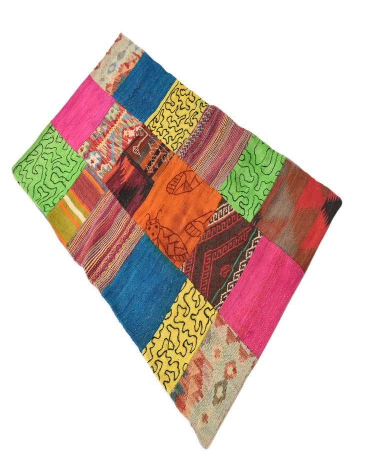 Detail image of  2' 2 x 4' 2  Hand Woven Kilim Patchwork Wool Rug