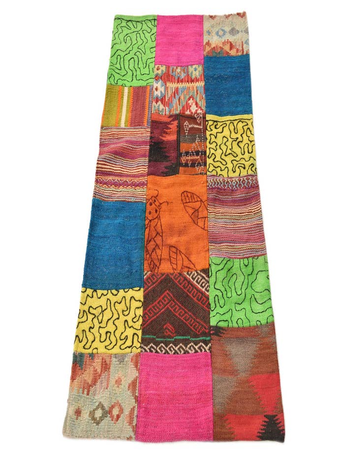 Detail image of  2' 2 x 4' 2  Hand Woven Kilim Patchwork Wool Rug