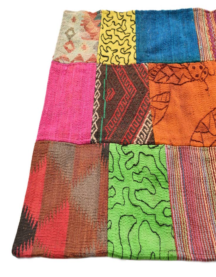 Detail image of  2' 2 x 4' 2  Hand Woven Kilim Patchwork Wool Rug