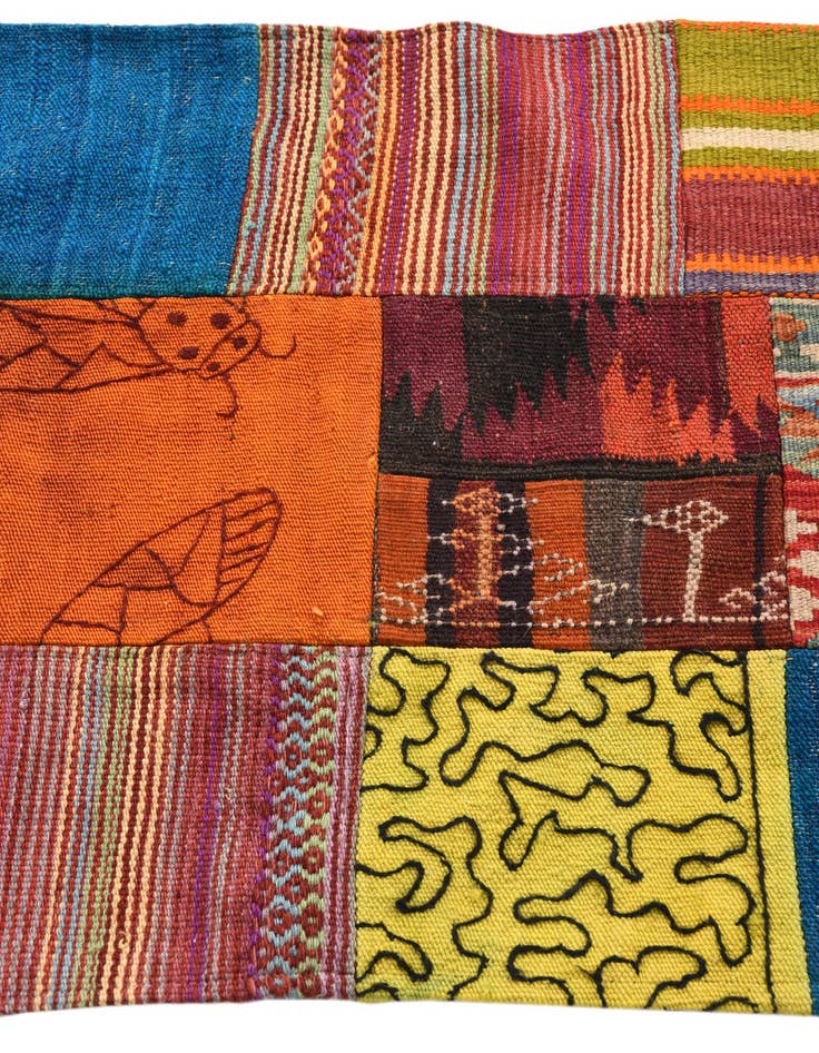 Detail image of  2' 2 x 4' 2  Hand Woven Kilim Patchwork Wool Rug