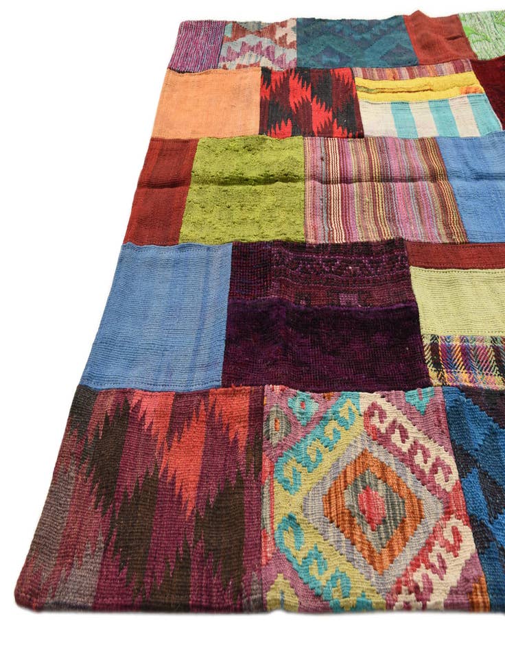 Detail image of  4' x 6'  Hand Woven Kilim Patchwork Wool Rug