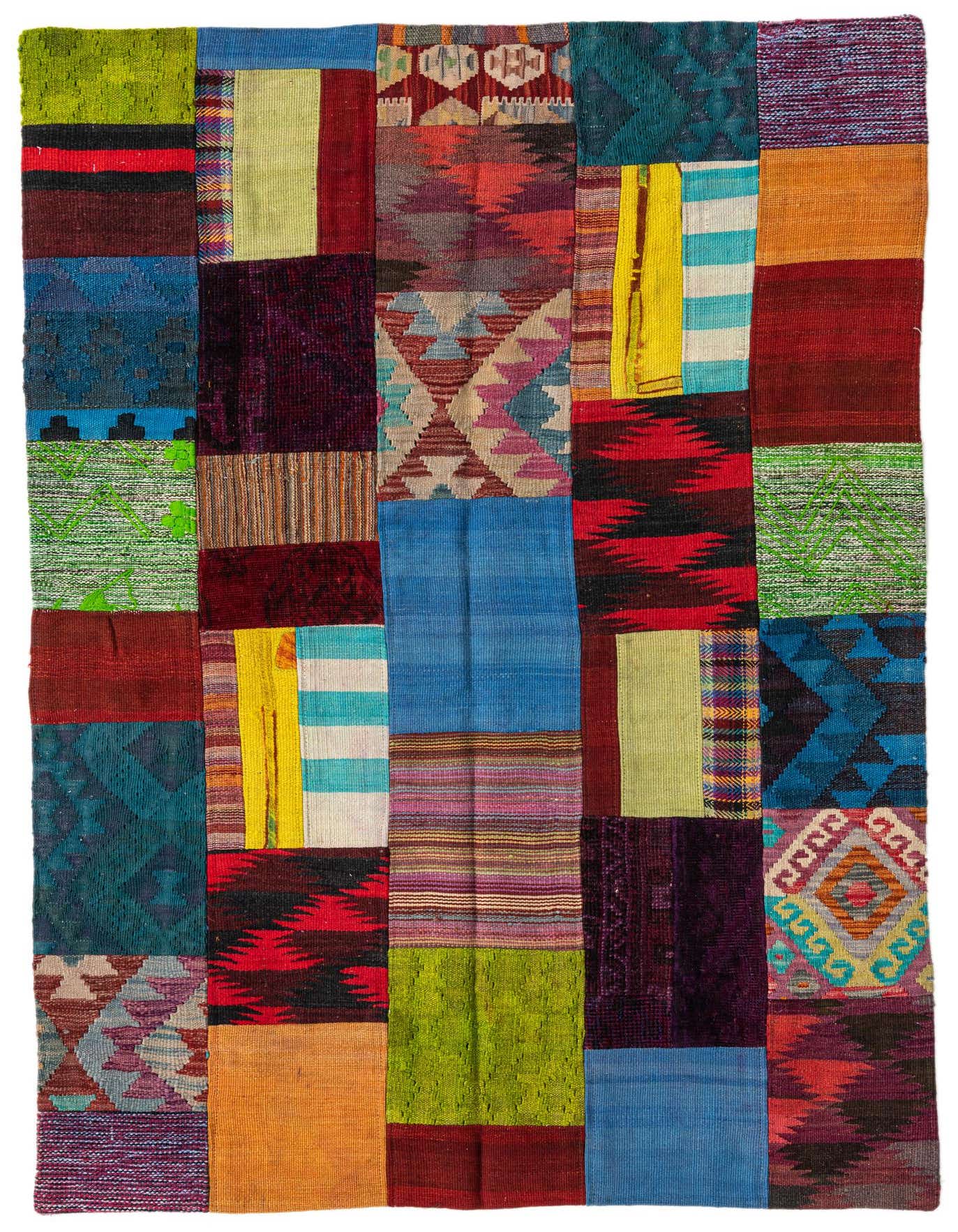 Primary image of  4' x 6'  Hand Woven Kilim Patchwork Wool Rug