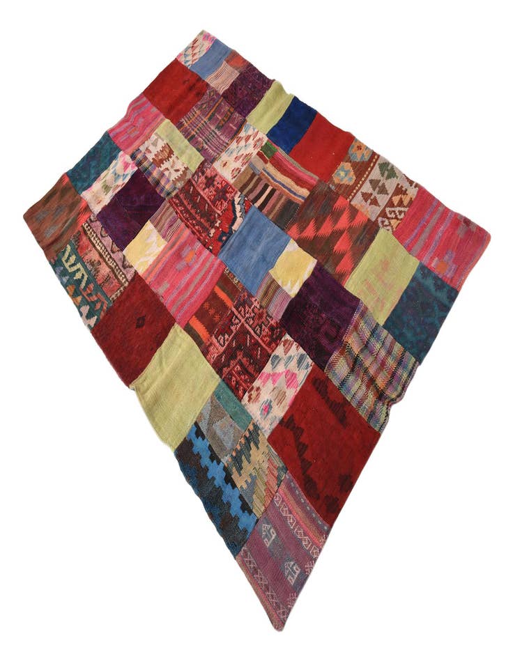 Detail image of  4' x 6'  Hand Woven Kilim Patchwork Wool Rug