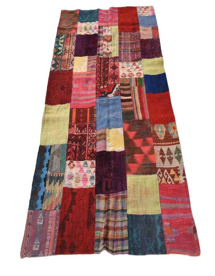 Detail image of  4' x 6'  Hand Woven Kilim Patchwork Wool Rug