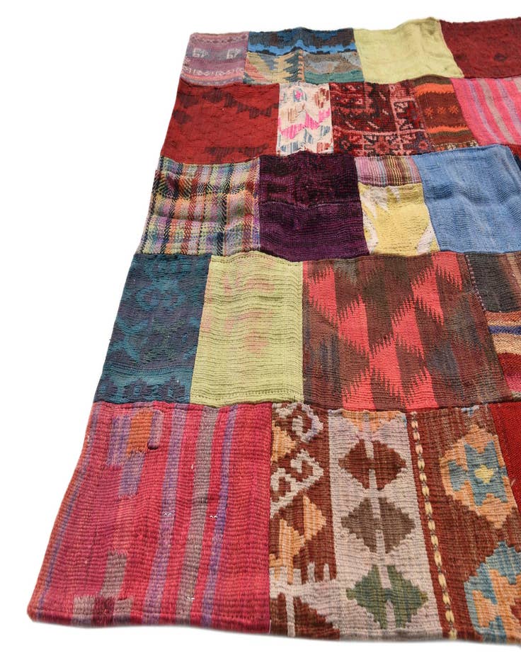 Detail image of  4' x 6'  Hand Woven Kilim Patchwork Wool Rug