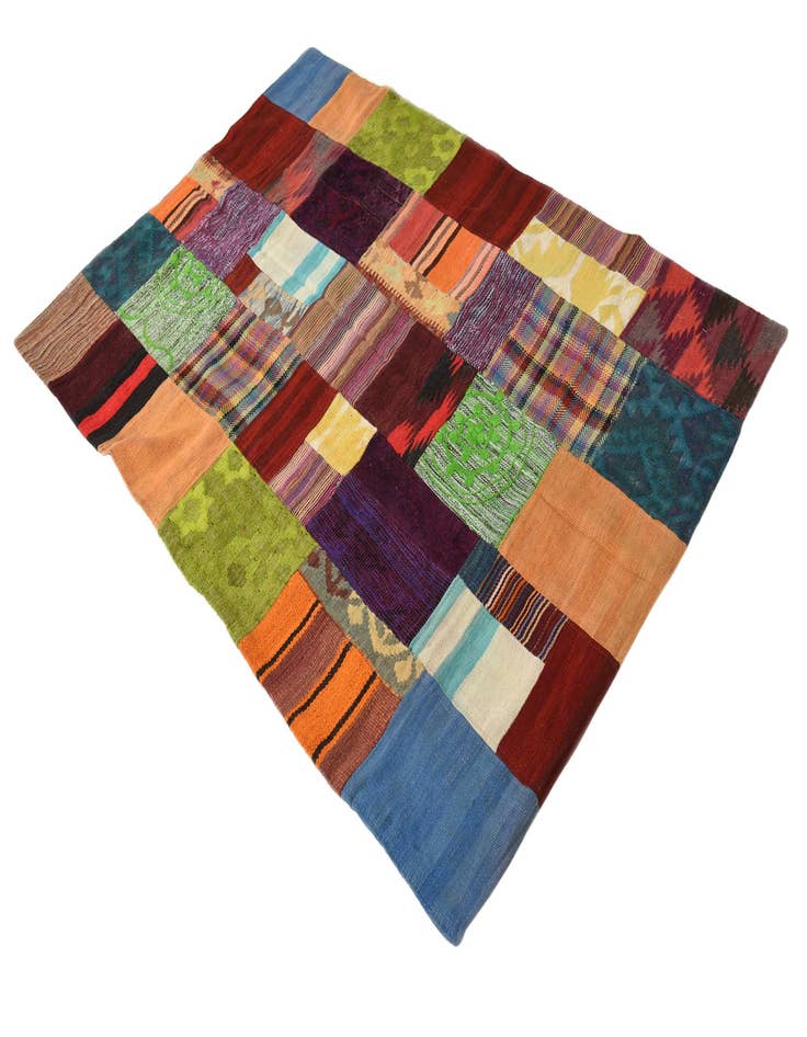 Detail image of  4' x 6'  Hand Woven Kilim Patchwork Wool Rug