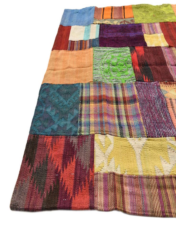 Detail image of  4' x 6'  Hand Woven Kilim Patchwork Wool Rug