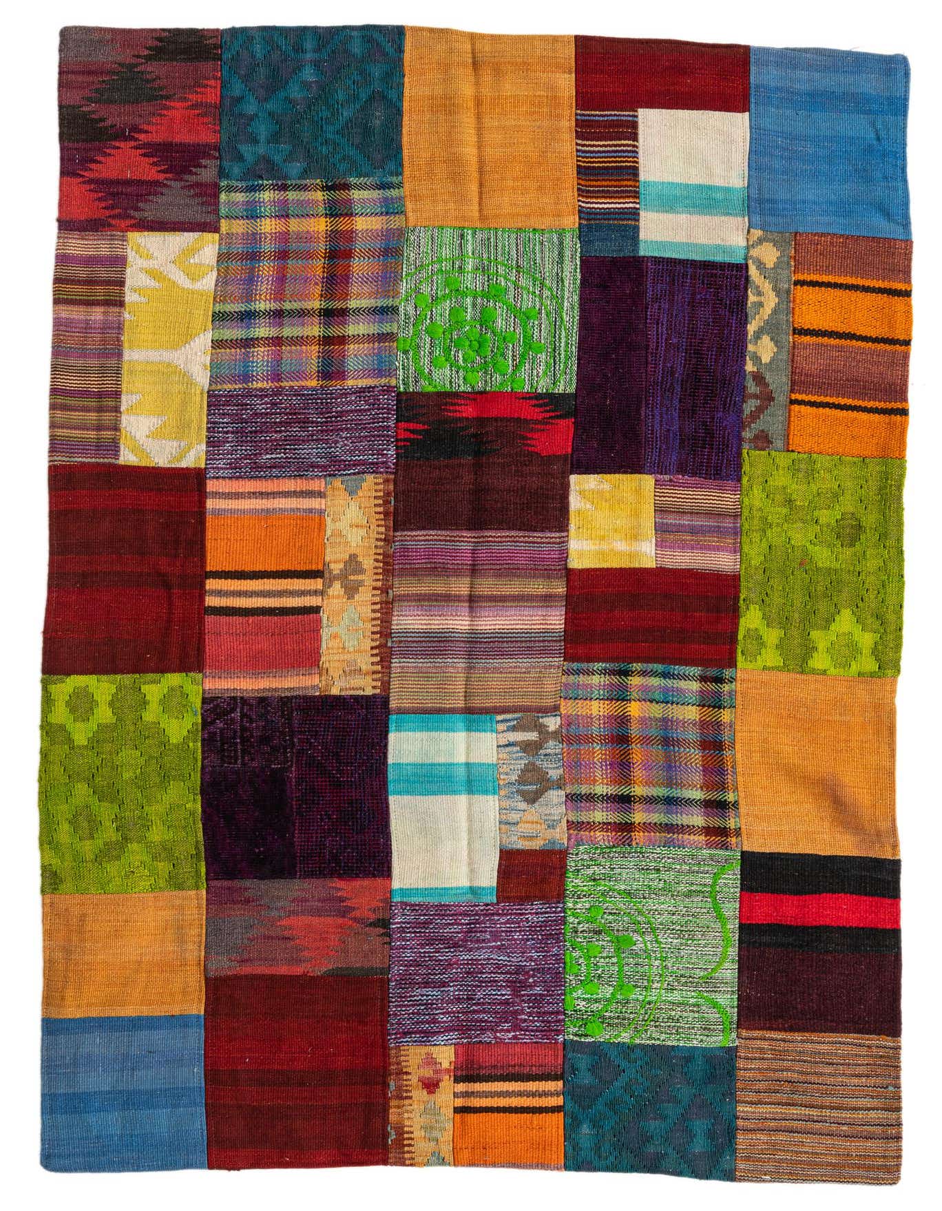 Primary image  4' x 6'  Hand Woven Kilim Patchwork Wool Rug