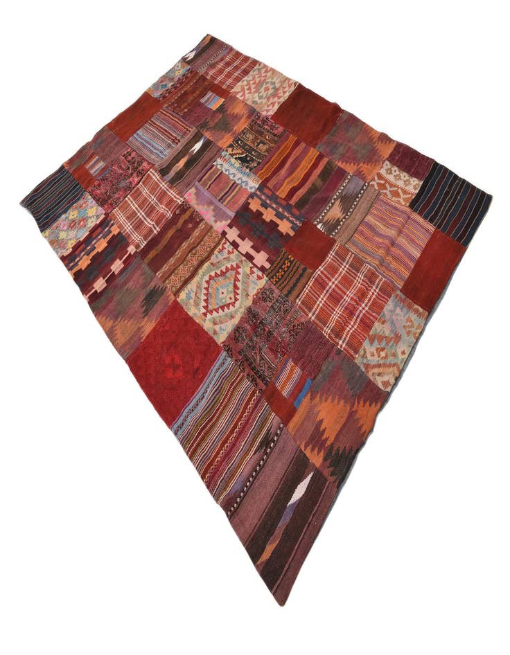 Detail image of  5' 7 x 8'  Hand Woven Kilim Patchwork Wool Rug