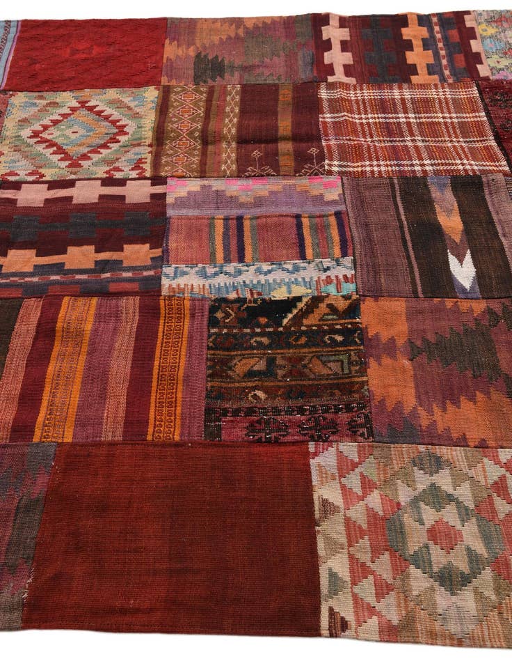 Detail image of  5' 7 x 8'  Hand Woven Kilim Patchwork Wool Rug