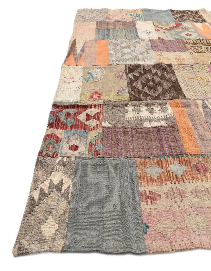 Detail image of  5' 4 x 6' 10  Hand Woven Kilim Patchwork Wool Rug