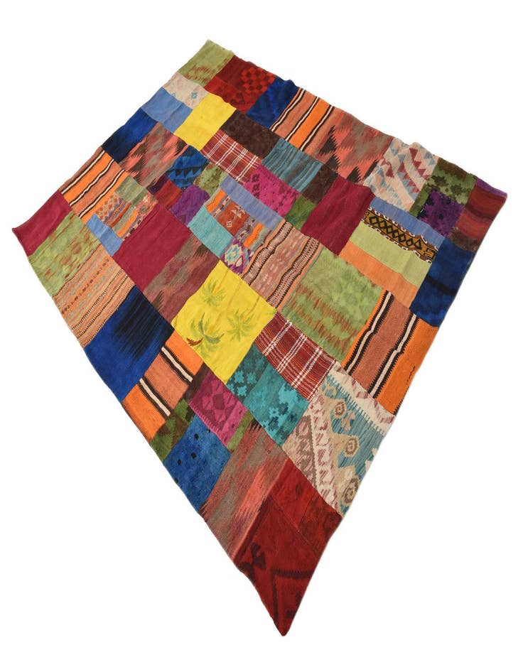 Detail image of  5' 7 x 7' 9  Hand Woven Kilim Patchwork Wool Rug