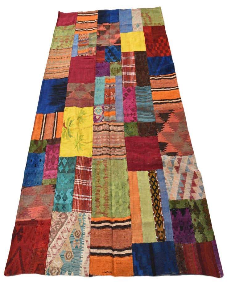 Detail image of  5' 7 x 7' 9  Hand Woven Kilim Patchwork Wool Rug