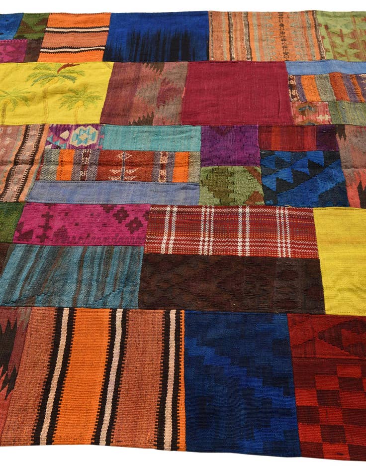 Detail image of  5' 7 x 7' 9  Hand Woven Kilim Patchwork Wool Rug