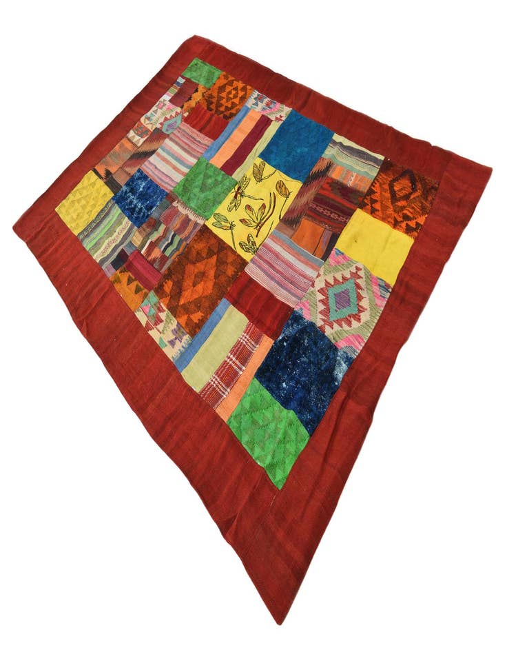 Detail image of  5' 7 x 8' 1  Hand Woven Kilim Patchwork Wool Rug