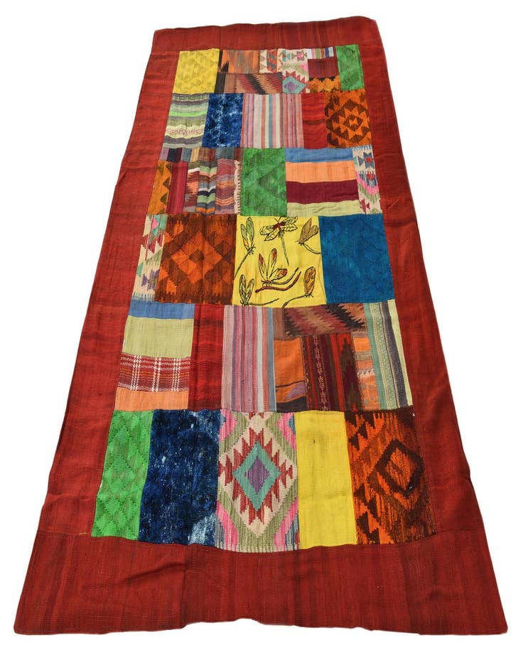 Detail image of  5' 7 x 8' 1  Hand Woven Kilim Patchwork Wool Rug