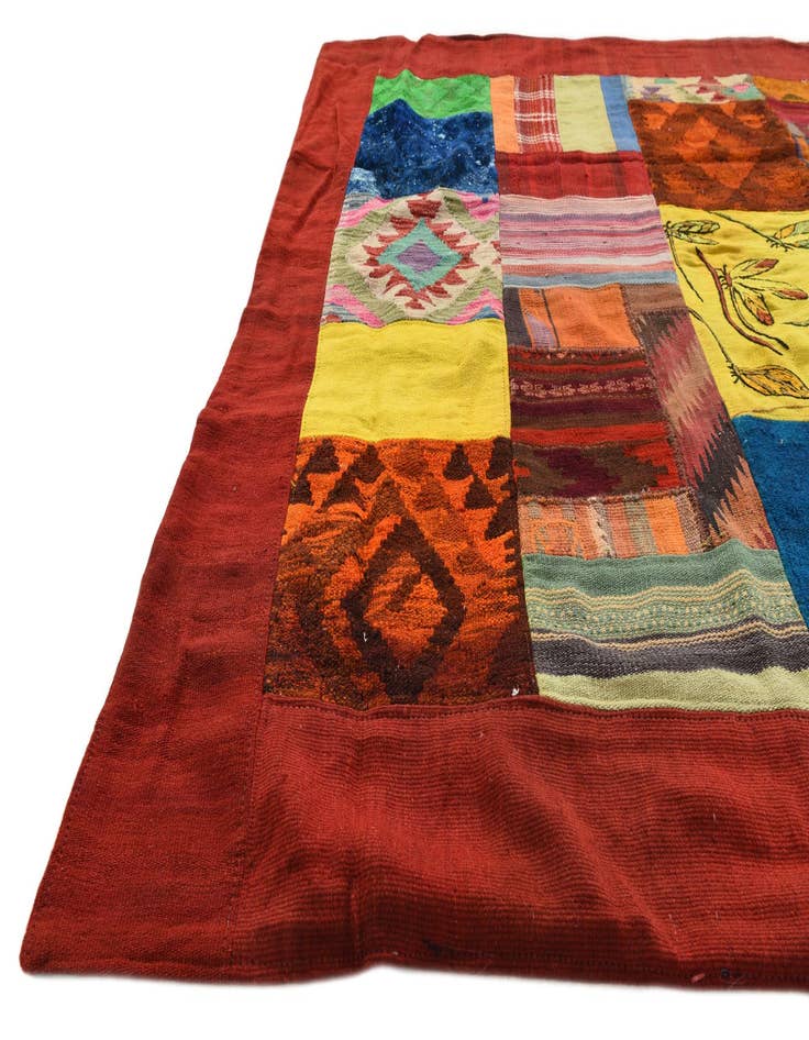 Detail image of  5' 7 x 8' 1  Hand Woven Kilim Patchwork Wool Rug
