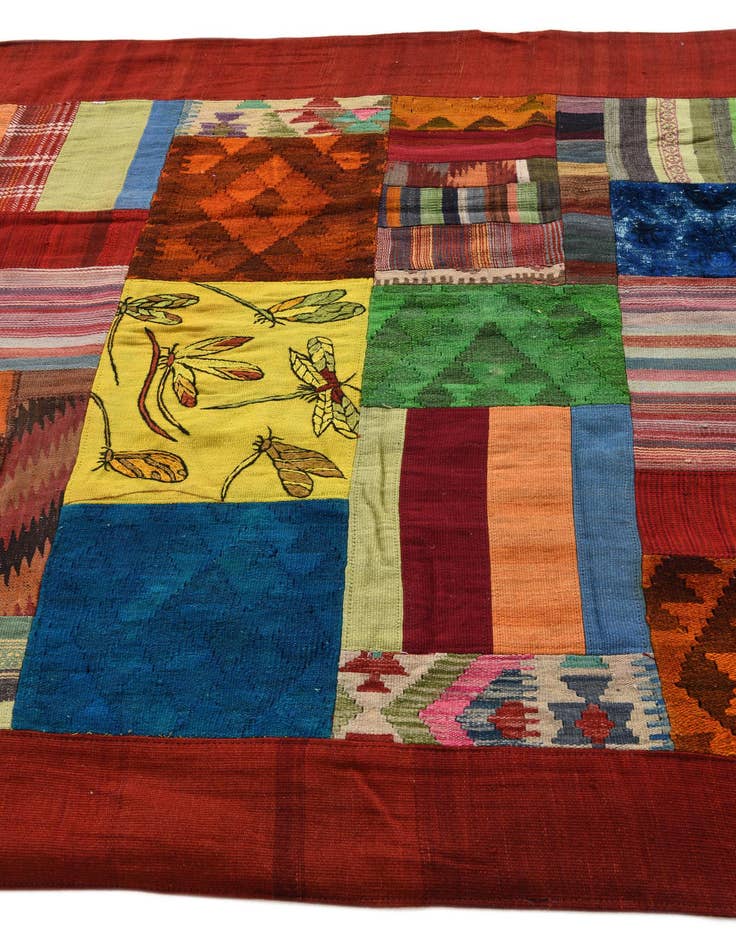 Detail image of  5' 7 x 8' 1  Hand Woven Kilim Patchwork Wool Rug