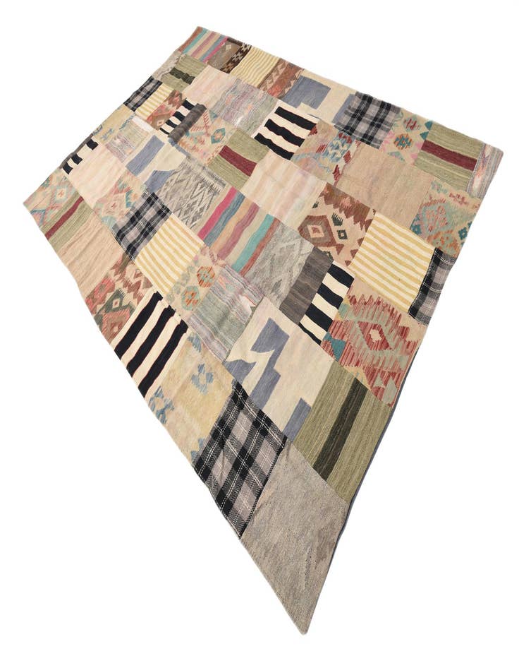 Detail image of  6' 6 x 10'  Hand Woven Kilim Patchwork Wool Rug