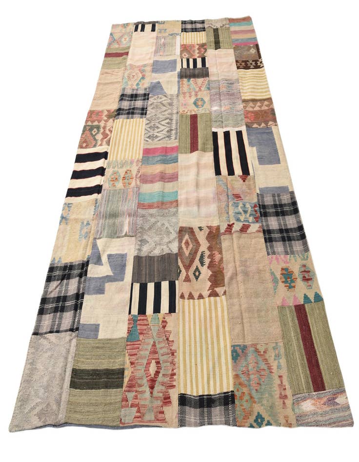 Detail image of  6' 6 x 10'  Hand Woven Kilim Patchwork Wool Rug