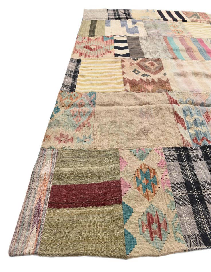 Detail image of  6' 6 x 10'  Hand Woven Kilim Patchwork Wool Rug