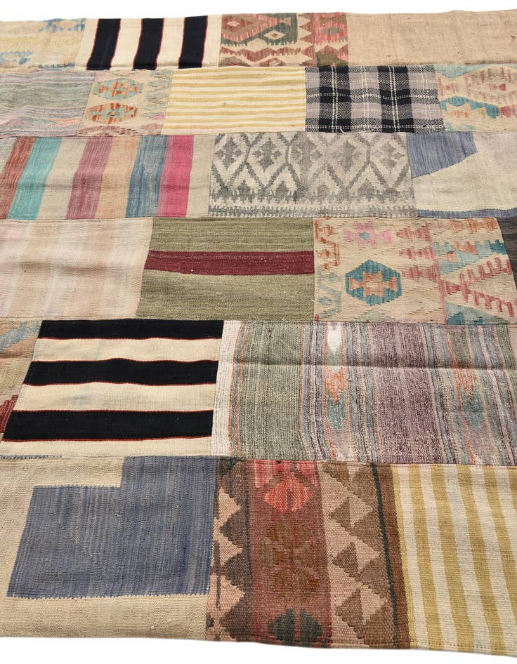 Detail image of  6' 6 x 10'  Hand Woven Kilim Patchwork Wool Rug