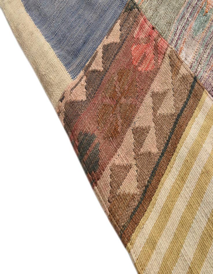Detail image of  6' 6 x 10'  Hand Woven Kilim Patchwork Wool Rug