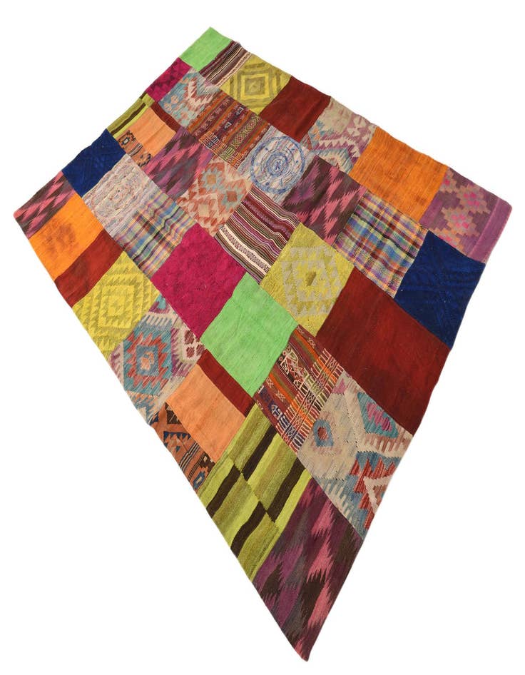 Detail image of  5' 5 x 8'  Hand Woven Kilim Patchwork Wool Rug