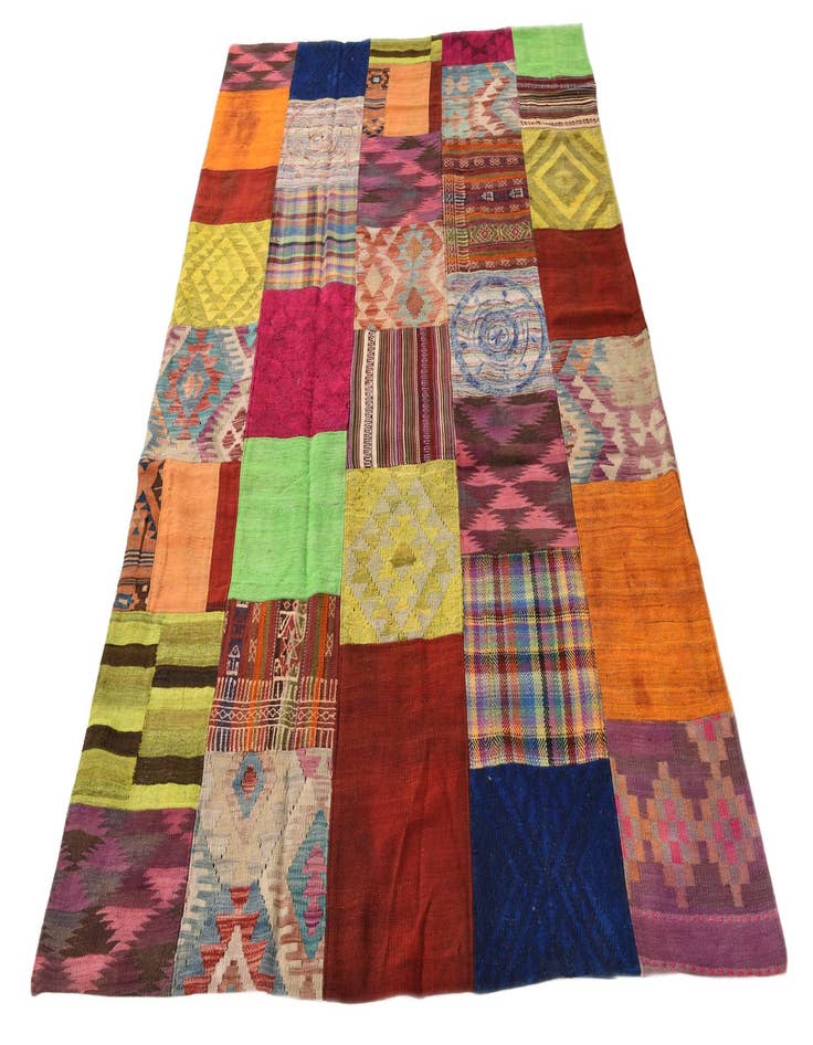 Detail image of  5' 5 x 8'  Hand Woven Kilim Patchwork Wool Rug