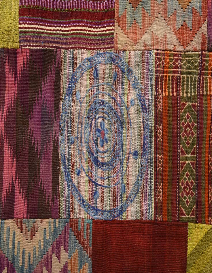 Detail image of  5' 5 x 8'  Hand Woven Kilim Patchwork Wool Rug