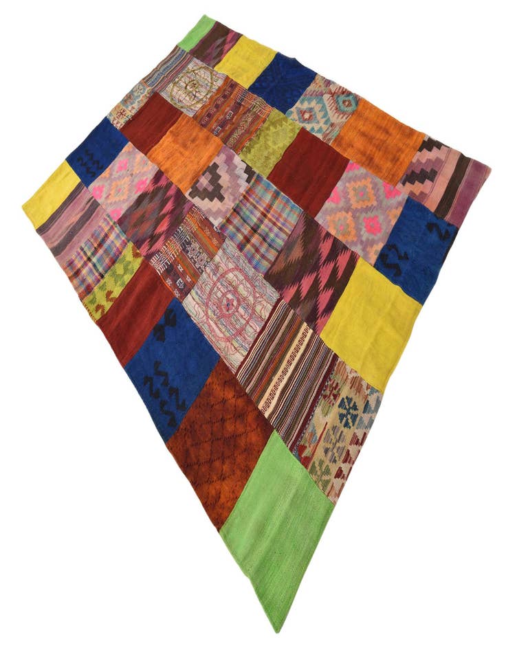 Detail image of  5' 6 x 7' 7  Hand Woven Kilim Patchwork Wool Rug