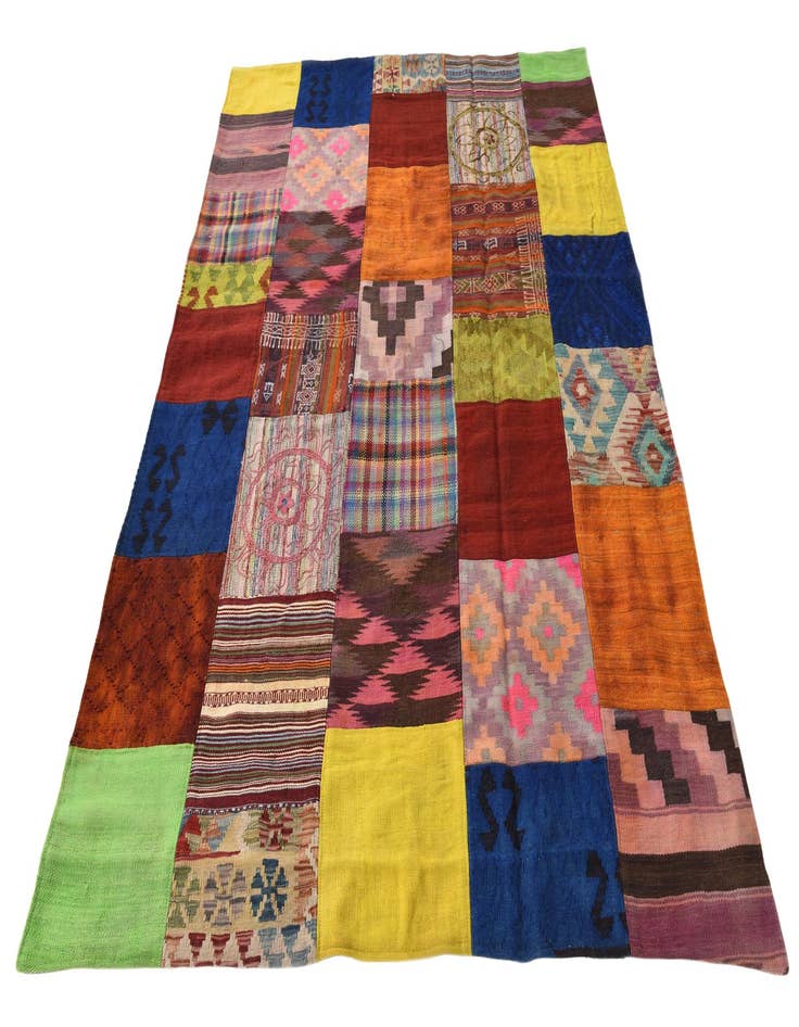 Detail image of  5' 6 x 7' 7  Hand Woven Kilim Patchwork Wool Rug