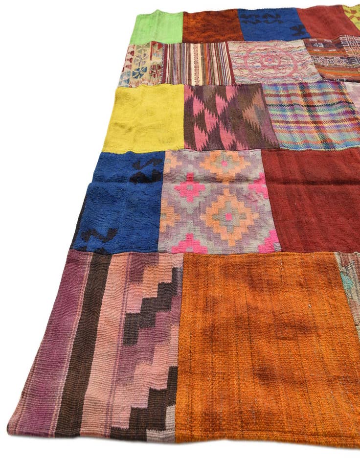 Detail image of  5' 6 x 7' 7  Hand Woven Kilim Patchwork Wool Rug
