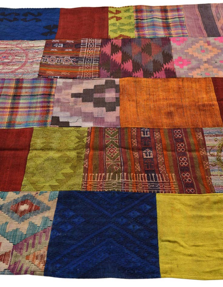 Detail image of  5' 6 x 7' 7  Hand Woven Kilim Patchwork Wool Rug