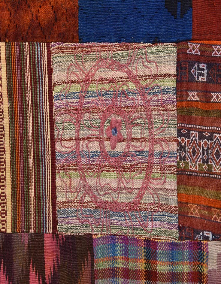 Detail image of  5' 6 x 7' 7  Hand Woven Kilim Patchwork Wool Rug