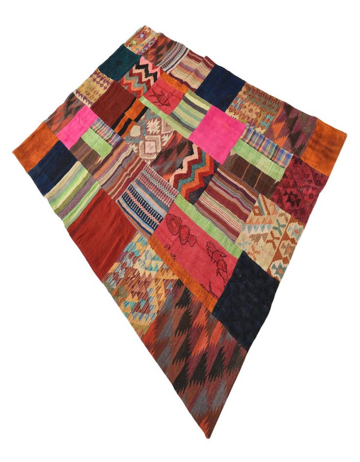 Detail image of  5' 6 x 7' 10  Hand Woven Kilim Patchwork Wool Rug