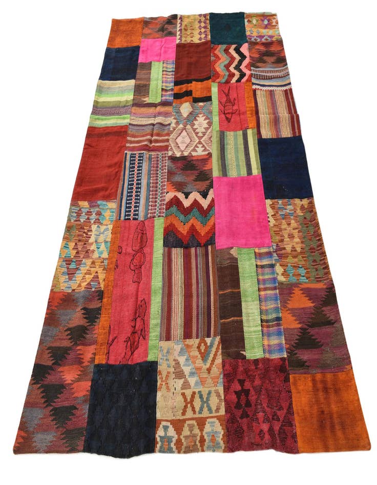 Detail image of  5' 6 x 7' 10  Hand Woven Kilim Patchwork Wool Rug