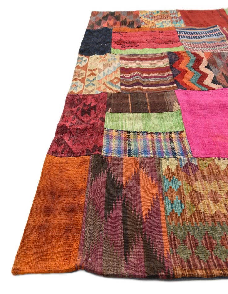 Detail image of  5' 6 x 7' 10  Hand Woven Kilim Patchwork Wool Rug