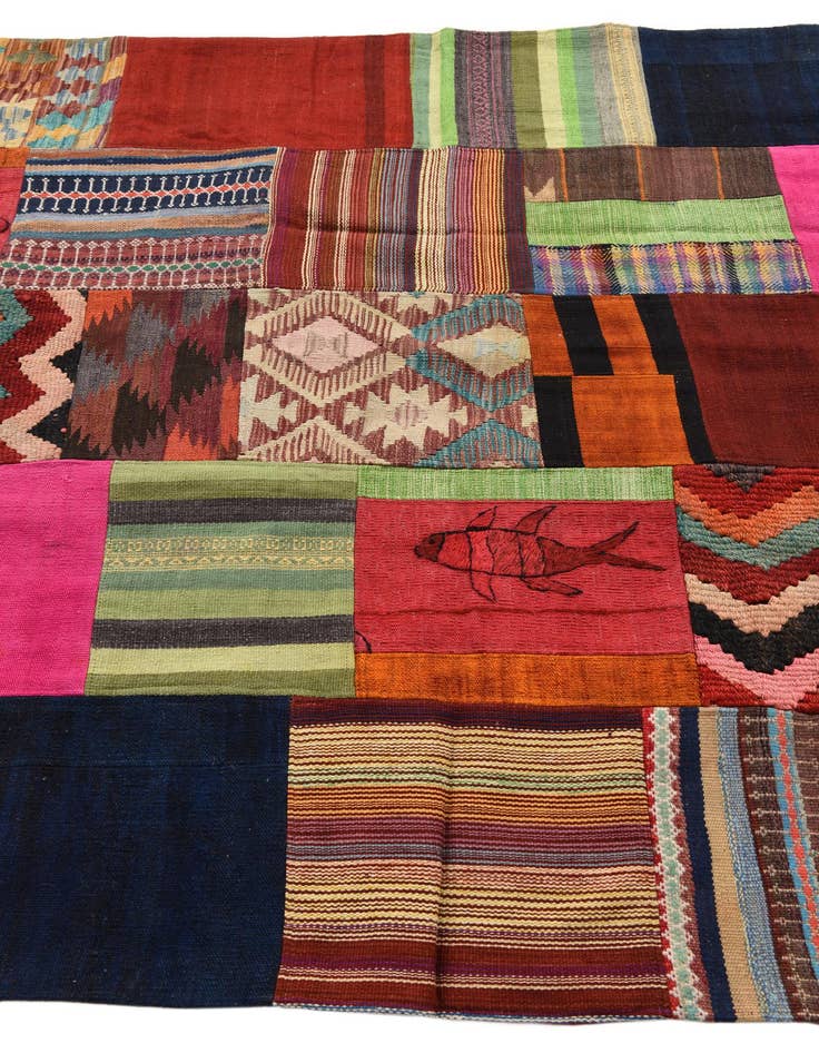 Detail image of  5' 6 x 7' 10  Hand Woven Kilim Patchwork Wool Rug