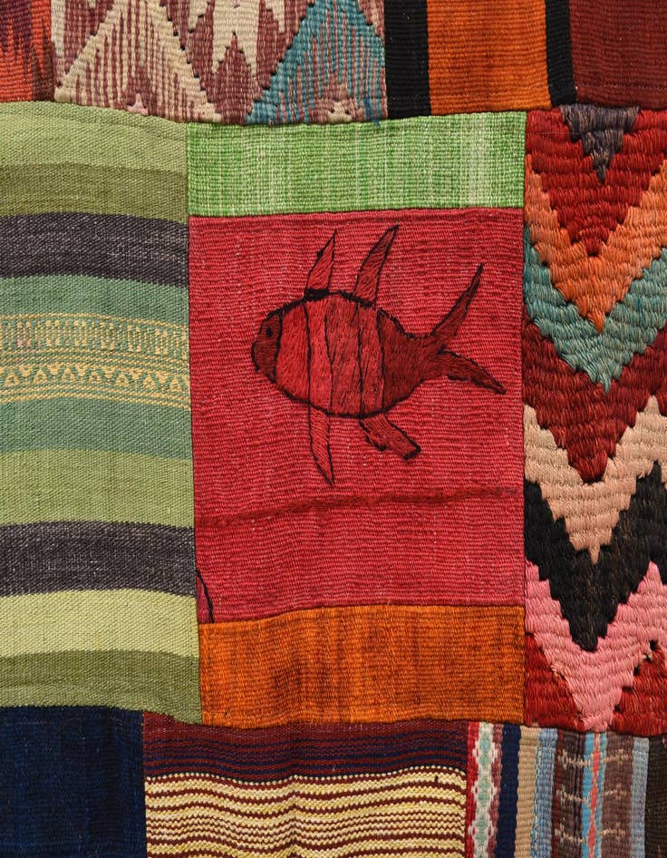Detail image of  5' 6 x 7' 10  Hand Woven Kilim Patchwork Wool Rug