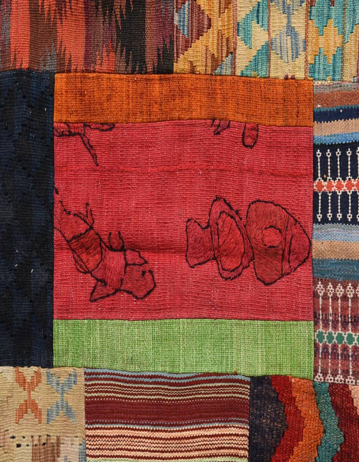 Detail image of  5' 6 x 7' 10  Hand Woven Kilim Patchwork Wool Rug