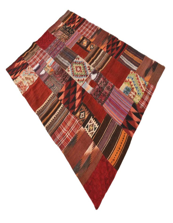 Detail image of  5' 6 x 8'  Hand Woven Kilim Patchwork Wool Rug