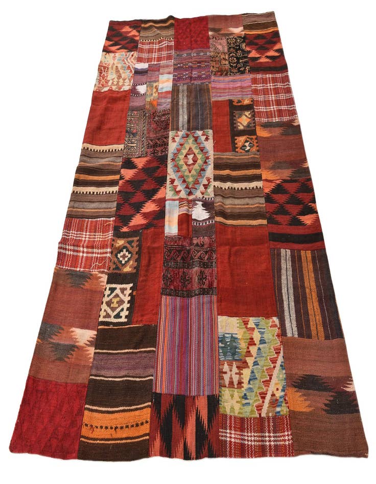 Detail image of  5' 6 x 8'  Hand Woven Kilim Patchwork Wool Rug