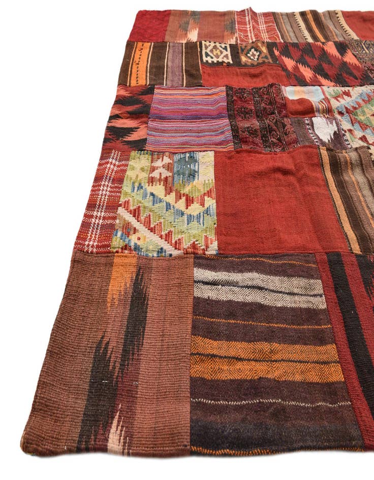 Detail image of  5' 6 x 8'  Hand Woven Kilim Patchwork Wool Rug
